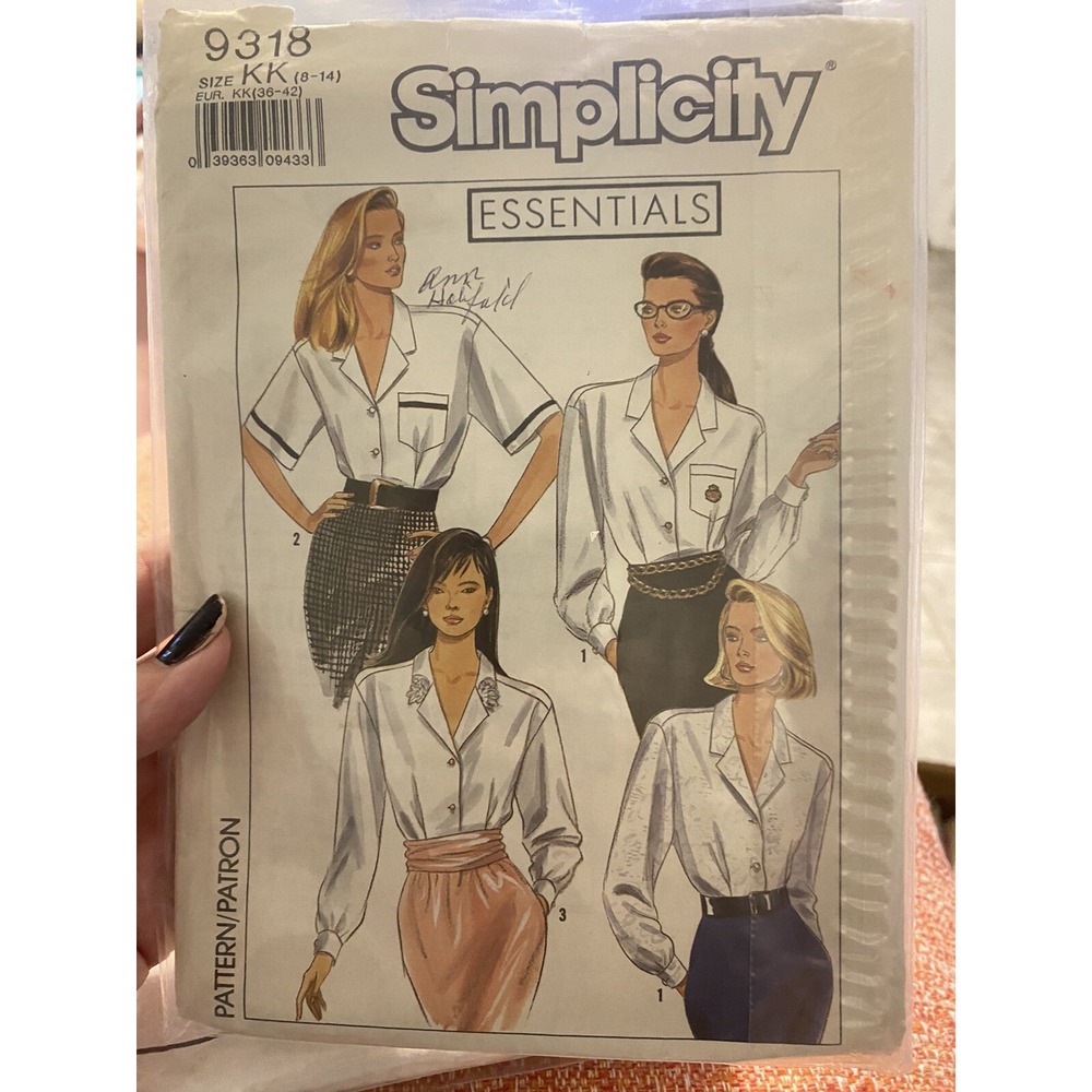 Vintage Simplicity Sewing Pattern 9318 Blouse Shirt Size 8-14 Essentials Cut